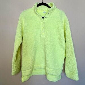 Aerie Neon Yellow Green Oversized Sherpa Fleece Quarter Snap Pullover Size XS